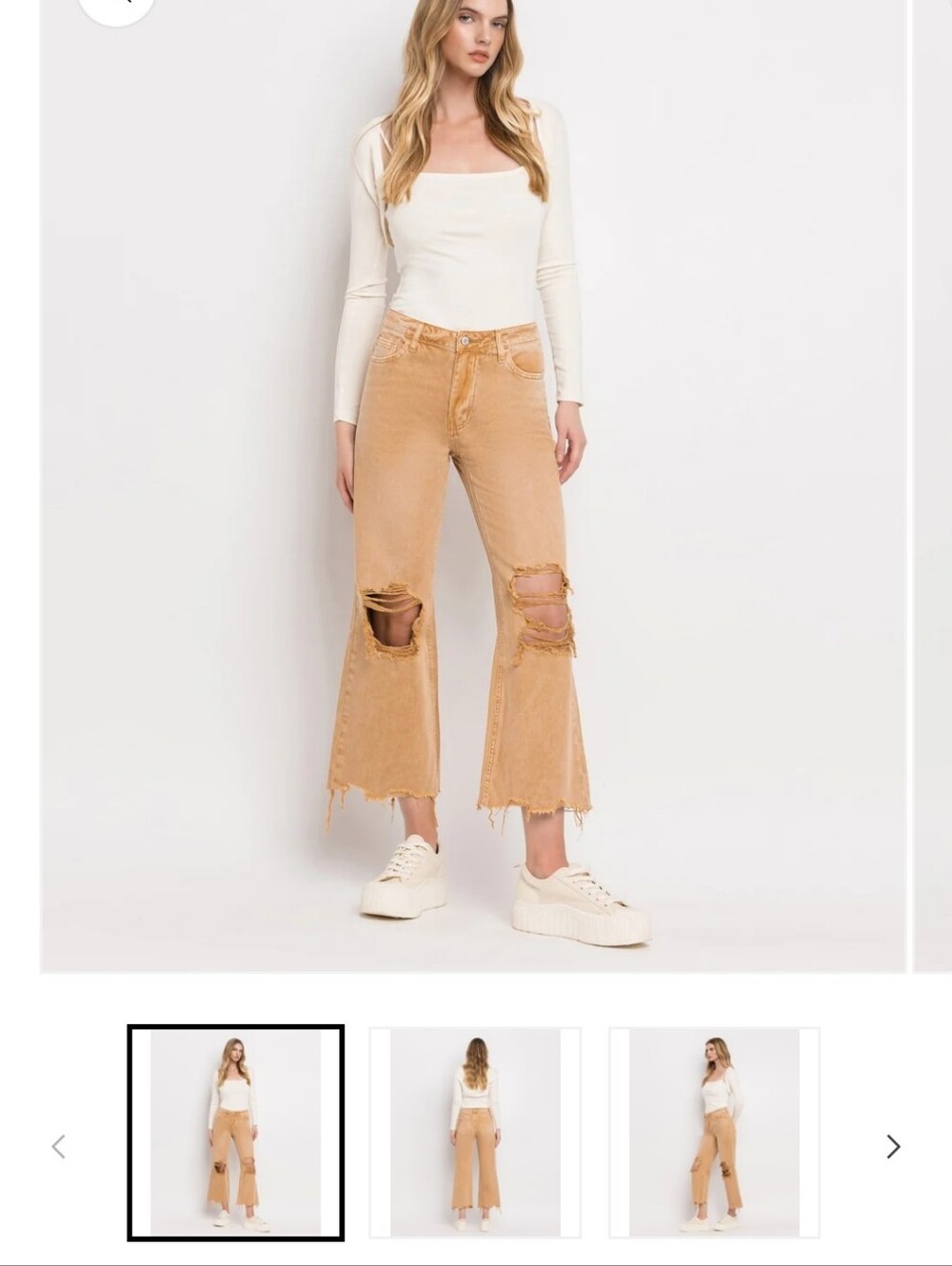 VERVET Kiss Of California 90s Vintage Crop Flare Jeans Distressed Tan 27